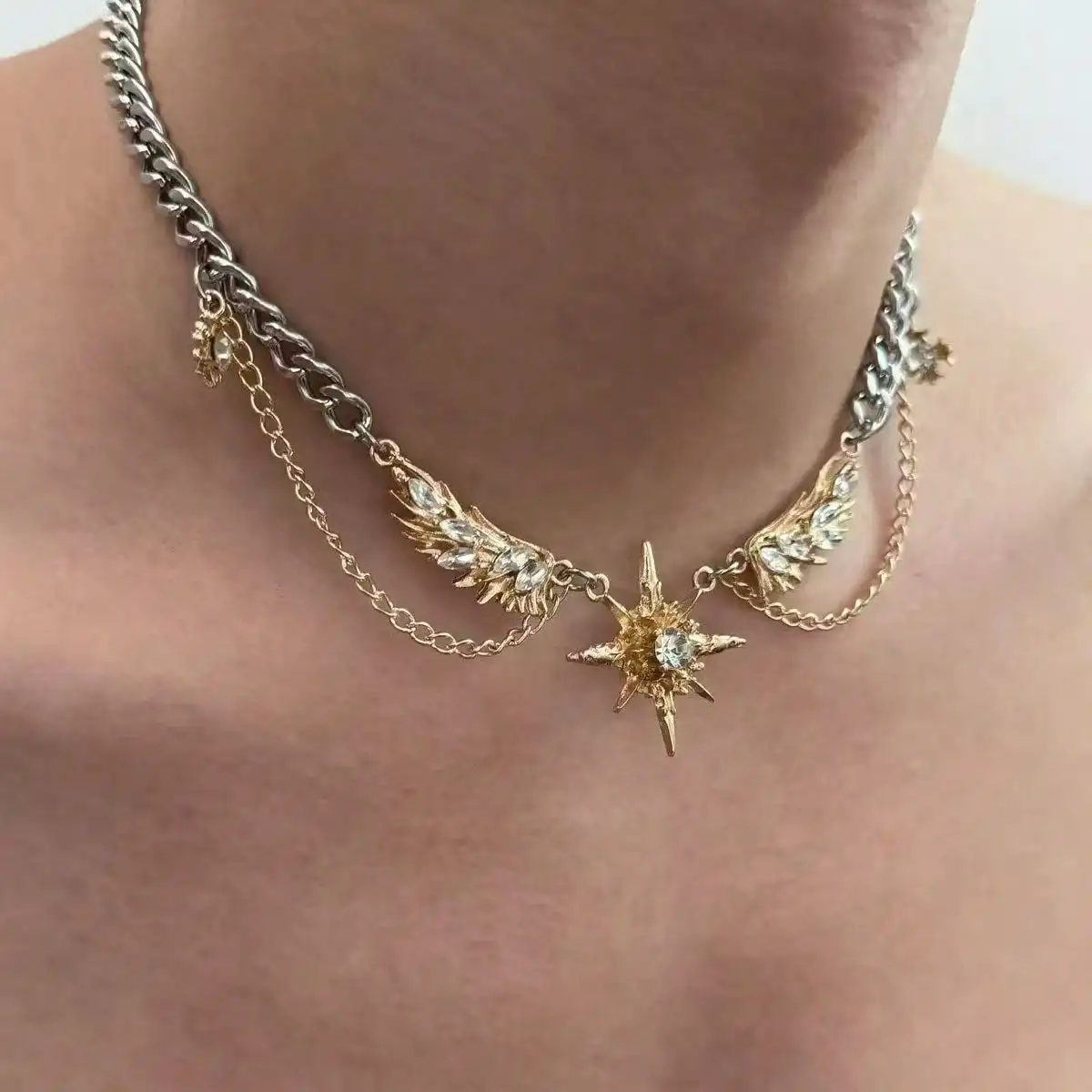 Men Accessories Neck Chain - Gotische Punk Gouden Kleur Vleugels Ster
